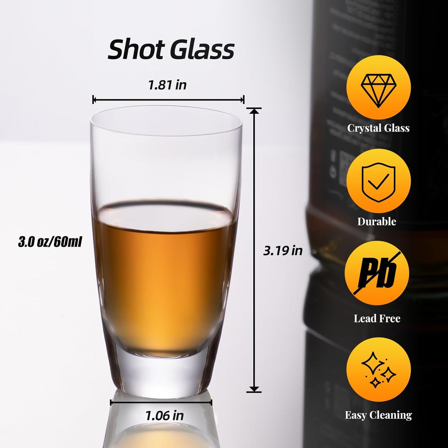 KAMMAK Shot Glasses Set of 2, 70ml/2.3oz Clear Espresso Shot Glass with Heavy Base for Bar Restaurants Home, Small Whiskey Shot Glass for Vodka, Whiskey, Tequila, Spirits & Liquors