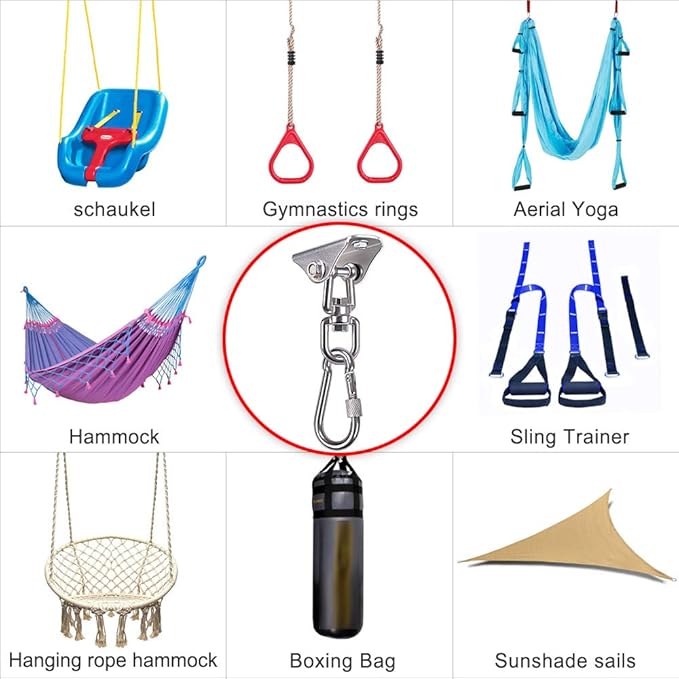 SELEWARE Swing Hangers Stainless Steel Swing Hooks Swivel Swing Mount Hardware w/Carabiners for Porch Swing Sets Hammock Chair Heavy Bag Yoga Silk Suspension Straps 1000 LB Capacity Each 2 Pack