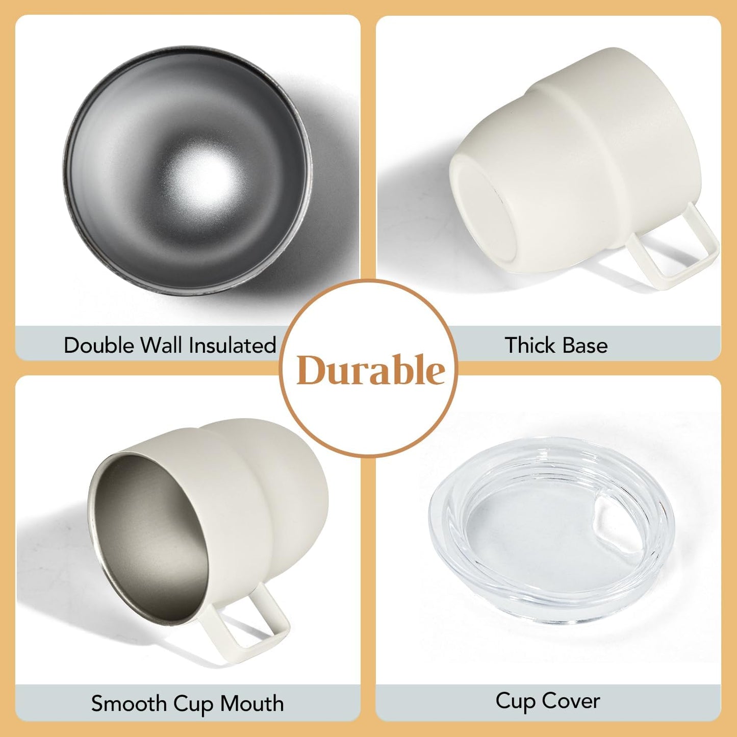 4oz Stackable Cup, Vacuum Insulated Espresso Cup Set of 2, Espresso Mug for Coffee, Double Wall Stainless Steel Mini Tumbler Shot Glasses with Straw and Lid (B-white2P, 4oz)