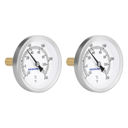 MEASUREMAN Hot Water Bi-Metal Thermometer, 2-1/2" Dial, 1-3/4" Lead-Free Brass Stem, Range 0-250 deg F/-20-120 deg C, 2% Accuracy, Adjustable, 1/2" NPT Back Mount（2 Pack
