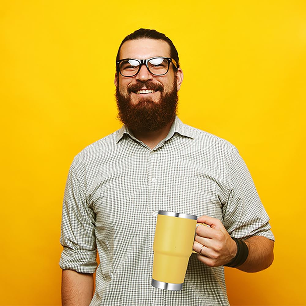 VEGOND 20 oz Tumbler with Handle Lid and Straw, Stainless Steel Insulated Travel Coffee Mug Spill Proof Double Wall Metal Tumbler Cup Keeps Drink Hot and Cold, Yellow 1 Pack