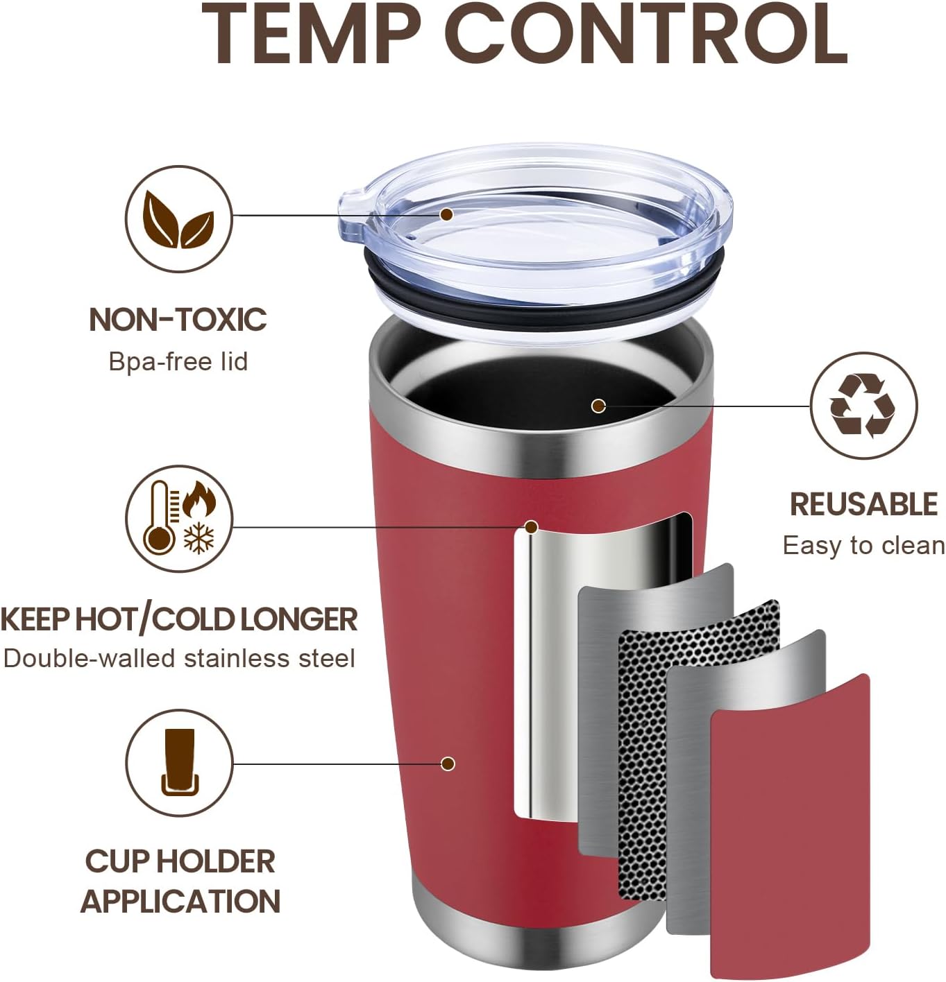 MEWAY 20oz Tumbler 12 Pack Double Wall Vacuum Insulated Travel Mug Bulk, Stainless Steel Tumblers with Lid and Straw, Powder Coated Coffee Cups for Cold & Hot Drinks (Red, Set of 12)