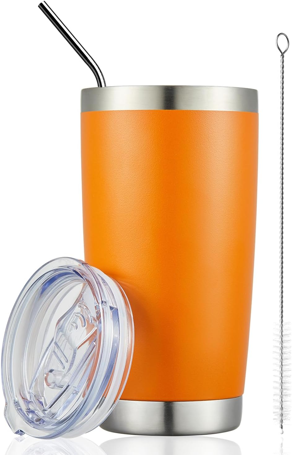 COMOOO 20oz Double Wall Vacuum Insulated Travel Mug, Stainless Steel Tumbler with Lid and Straw Durable Powder Coated Insulated Coffee Cup for Cold & Hot Drinks（Orange, 1 Pack）
