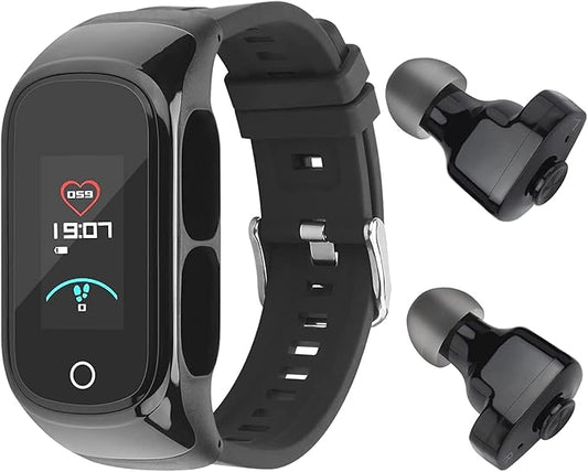 Smart Watch with Earbuds for Women and Men,Activity Fitness Tracker Watch Combo Bluetooth Earbuds Can Receive Calls Messages Sleep Tracker Calorie Counter for Men Women (Black)
