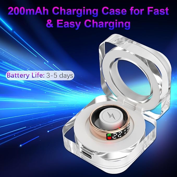 Smart Ring Health Tracker with Display Screen & Touch Button, Bluetooth Connection Health Ring for Women Men, Tracks Heart Rate/Blood Oxygen/Sleep/Steps/Sports Activities, IP68 Waterproof