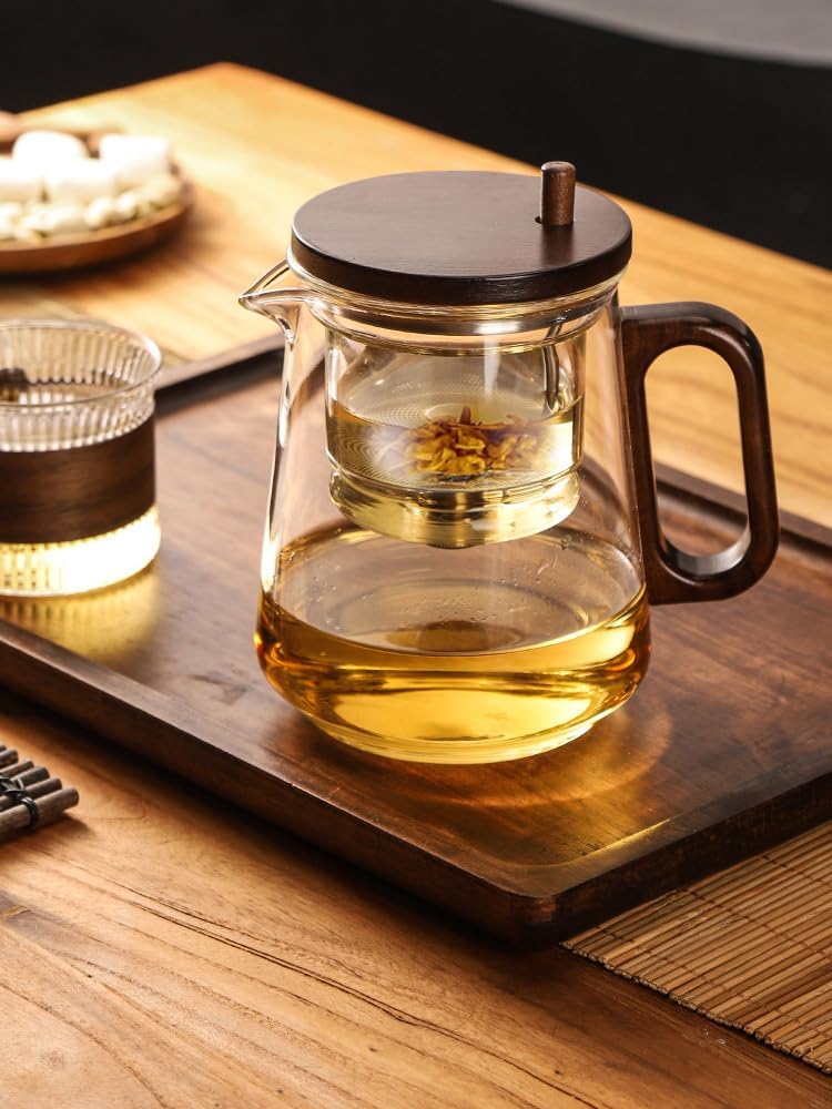 Glass Teapot with Removable Infuser, Loose Leaf Tea Brewing (Half circle shaped handle)