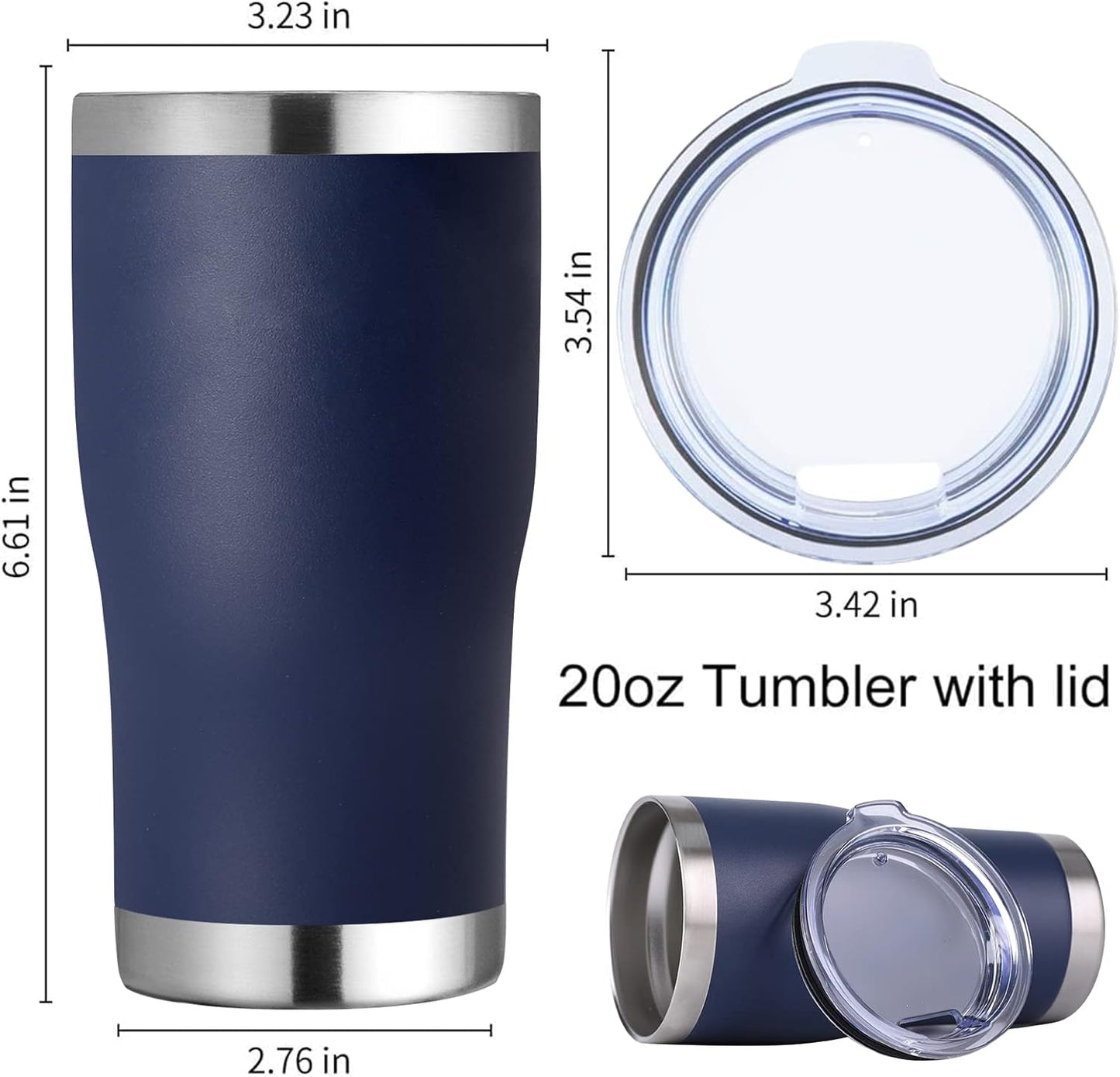 DOMICARE 20oz Tumbler with Lid Stainless Steel Tumblers Bulk, Double Wall Vacuum Insulated Coffee Travel Mug Powder Coated Tumbler, 12 Pack Navy
