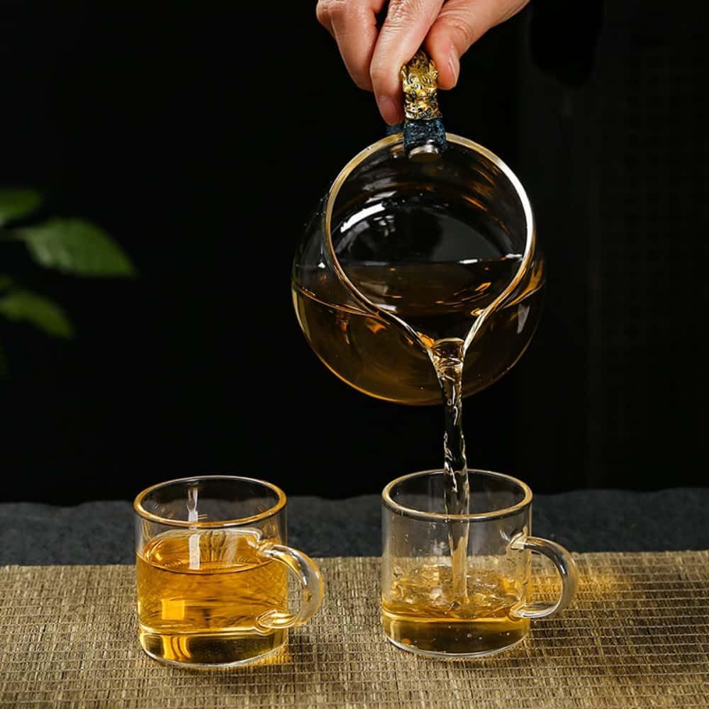 Glass Teapot Set with Infuser Semi Automatic Dragon Tea Set with 6 Small Cups (blue golden dragon-b)