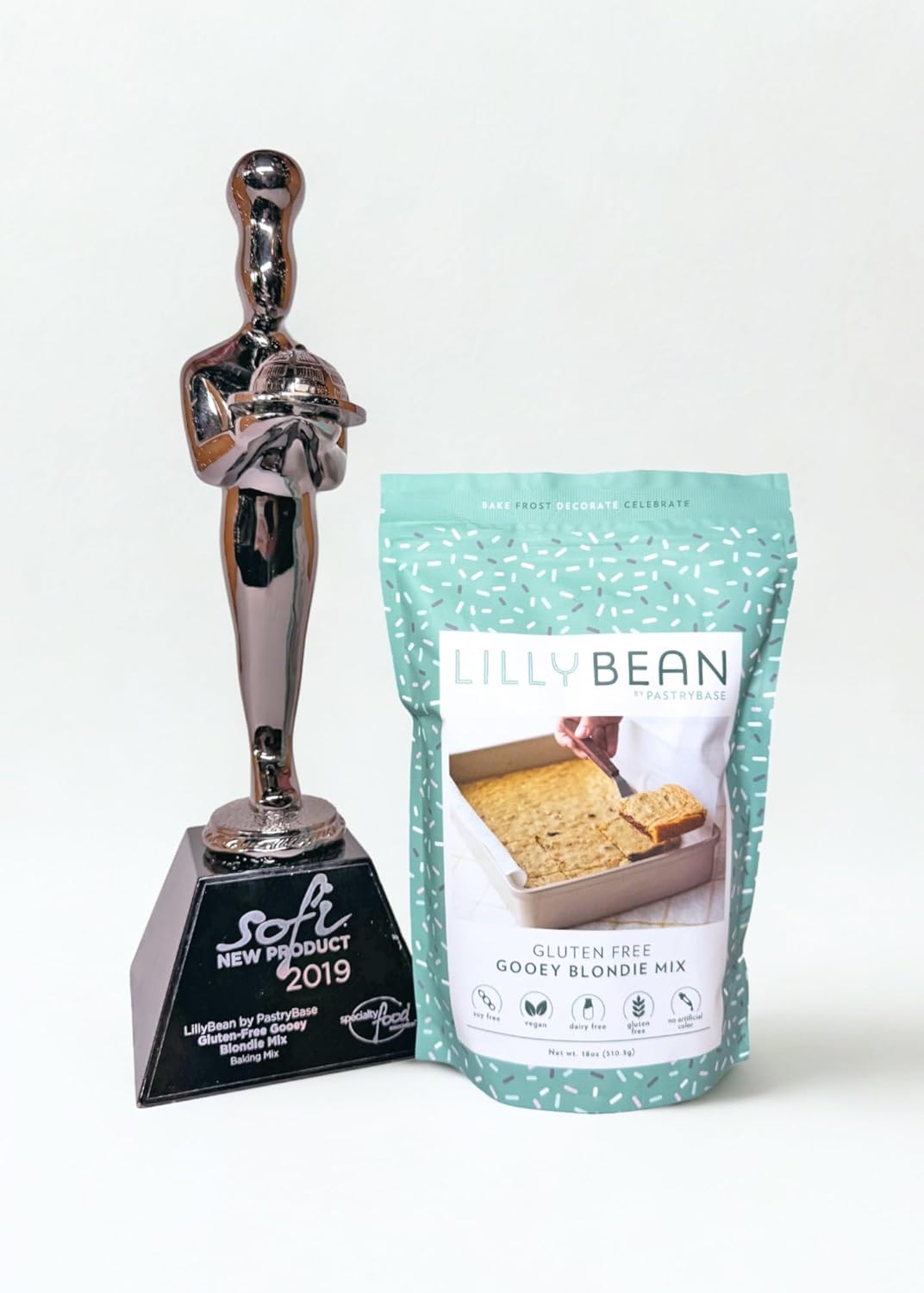 LillyBean Gluten Free Gooey Blondie Mix with No Artificial Colors - Dairy and Soy Free, Vegan - Makes Delicious Desserts - Skillet Cookies, Breakfast Bars, Cake Pops - 18 oz