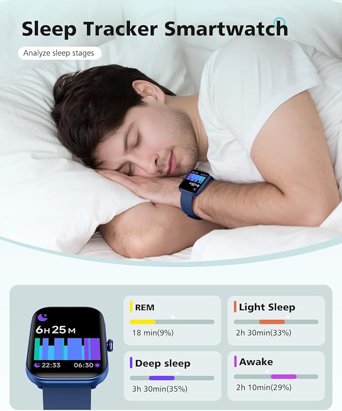 Smart Watch for Women and Men, Android & iPhone Compatible, Fitness Watch Bluetooth Call & Receive Text, Smartwatch with Alexa, Fits Wrists 6.5-9.2 Inches, Waterproof, Blue
