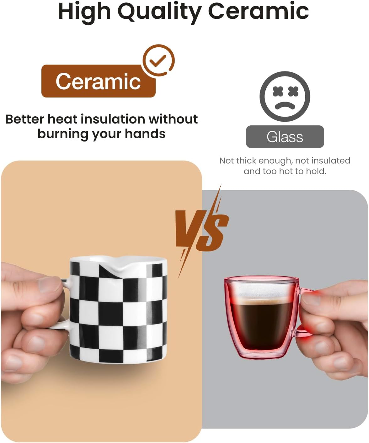 Espresso Cups, 5 OZ Ceramic Double Spouts Cups, Espresso Shot Cup with Handle and Measuring, Small Coffee Mugs Accessories for Espresso Machine Set Suitable for Milk Syrup