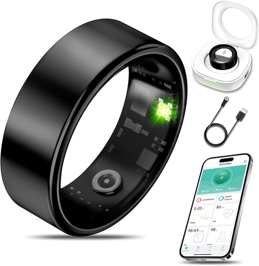Smart Health Ring for Women Men Fitness Tracker with Heart Rate, Blood Oxygen, Blood Pressure, Sleep Monitoring, Step Counting, IP68 Waterproof for iPhone and Android, No Subscription Fee, Black 8