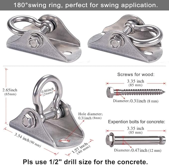 SELEWARE Heavy Duty Swing Hanger Stainless Steel Swing Hooks Ceiling Mount Swing Hardware for Porch Swing Set Hammock Chair Heavy Bag Yoga Silk