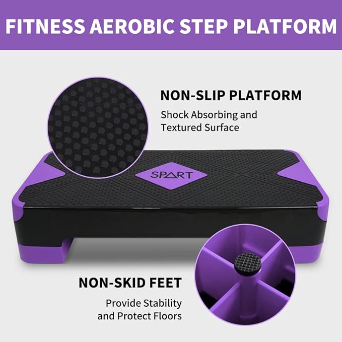 SPART Adjustable Workout Aerobic Stepper 4 Risers, 3 Levels 4" - 6" - 8", 26.77" 26.77" Trainer