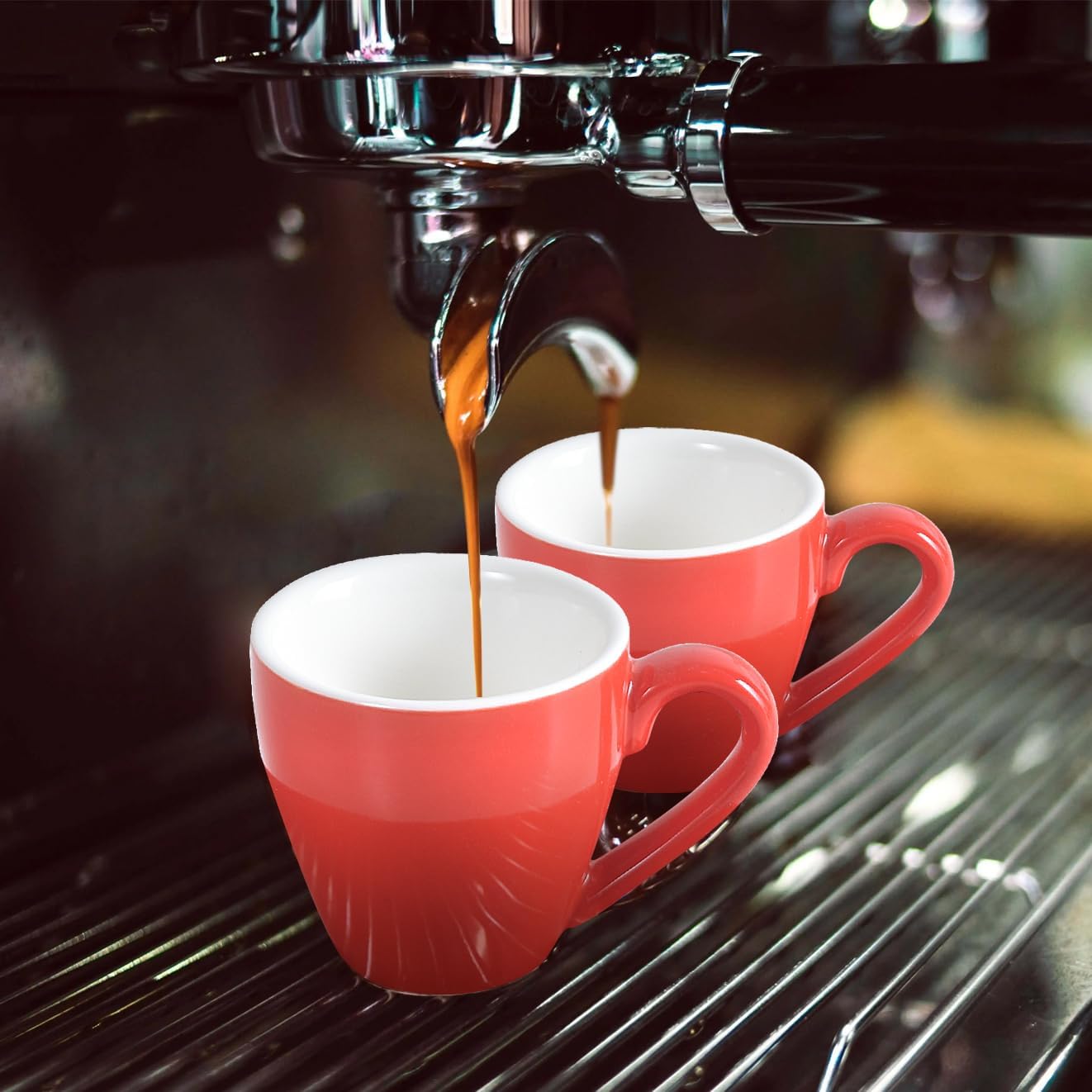 homEdge Porcelain Espresso Shot Cup Set with Saucers and Stainless Steel Spoons - 80 ml / 2.67 oz, Set of 4, Red