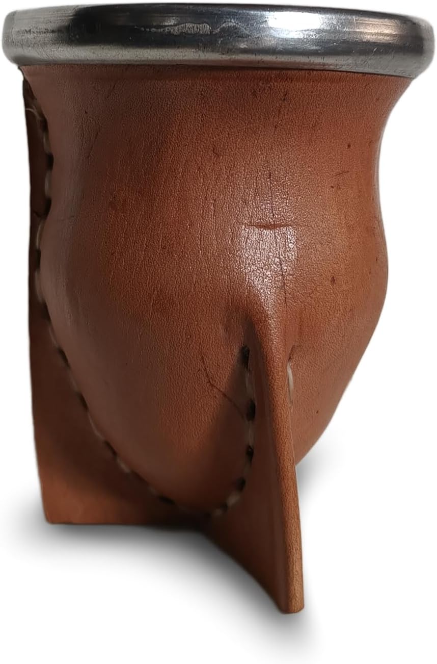 Handcrafted yerba mate gourd (mate cup) authentic calabash, leather wrapped, perfect for Argentinian or Uruguayan mate. Includes stainless steel bombilla for a true yerba mate experience (camionero)