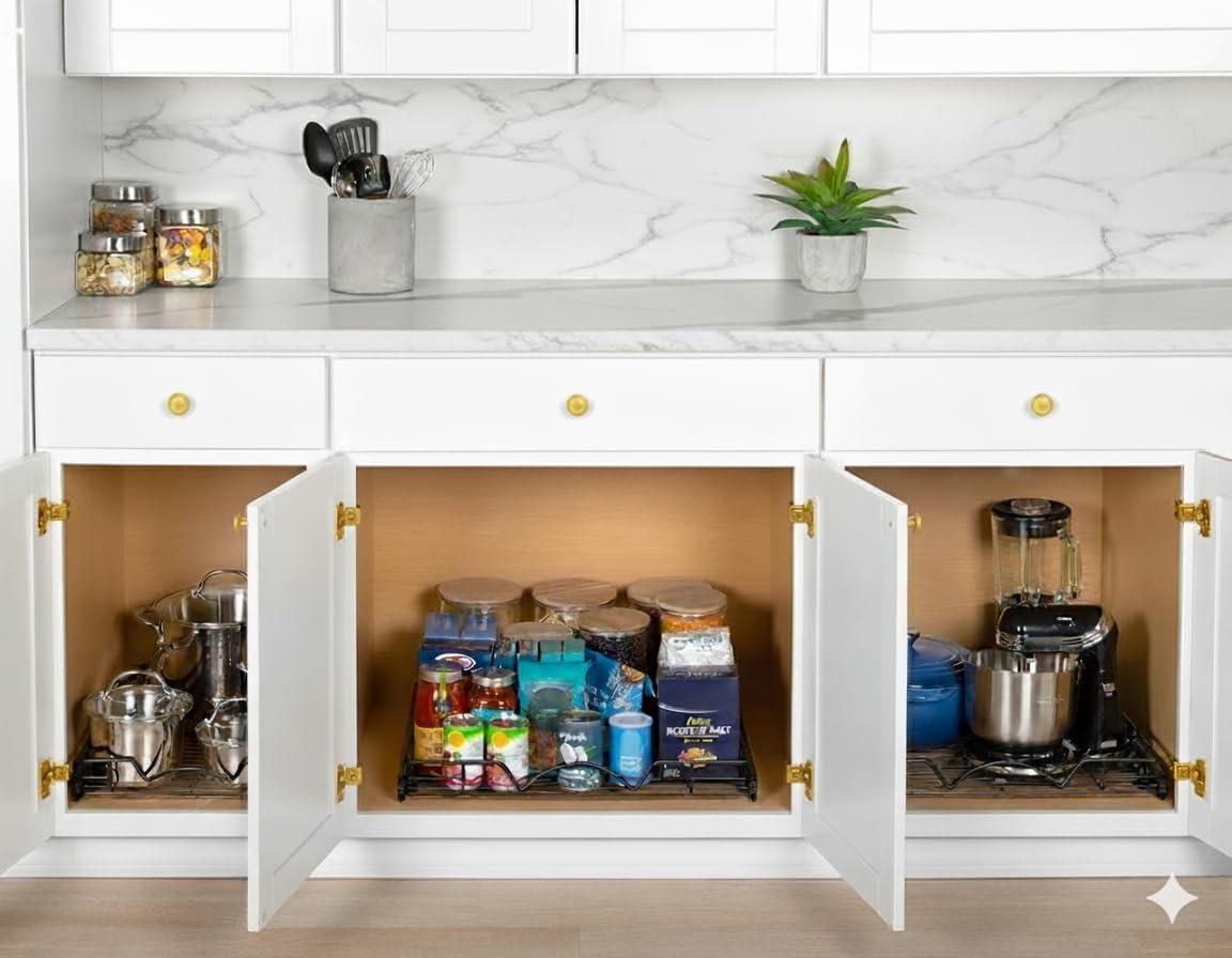 HOLDN’ STORAGE Pull Out Cabinet Organizer, Heavy Duty Caddy w/Lifetime Limited Warranty -11”W x 21”D - Requires At Least 12-1/4” Cabinet Opening, Steel Metal Cabinet Drawers Slide Out, Black