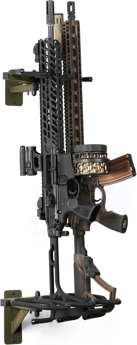 Savior Equipment Wall-Mount Rifle Rack Tactical Shotgun Carbine Firearm Free-Standing Gun Display Indoor Storage Rack - Heavy Duty Steel, Wide Angle Adjustment, 3-Slot Holds up to 75 Lbs