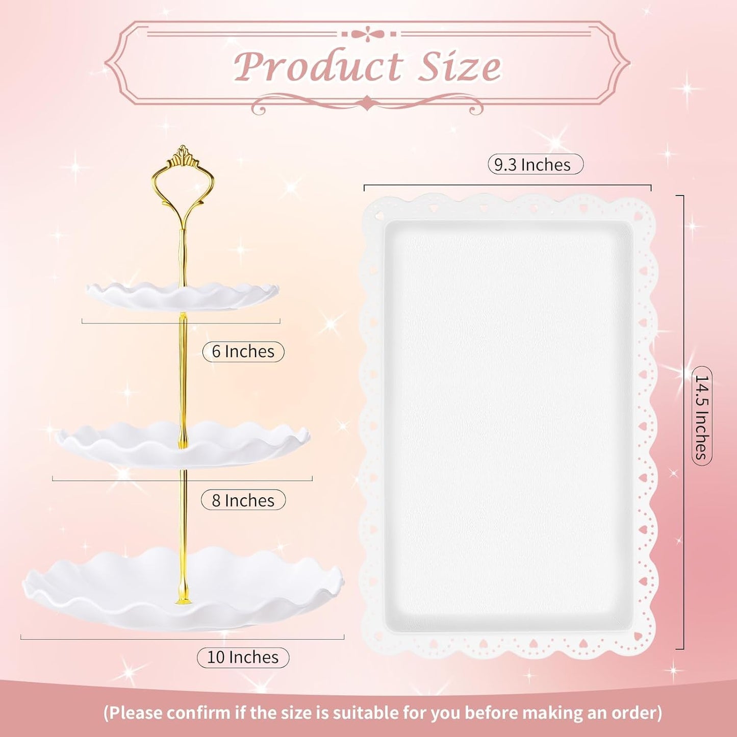 PinCute 5 Pcs Dessert Table Display Set - 2 X Cupcake Stand Holder/Cup Cake Tier Tower & 3 X Serving Tray Combo for Tea Party, Birthday, Baby Shower (Wave Round)