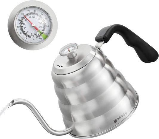 Pour Over Coffee Kettle with Thermometer for Exact Temperature 40 fl oz - Premium Stainless Steel Gooseneck Tea Kettle for Drip Coffee, French Press and Tea - Works on Stove and Any Heat Source