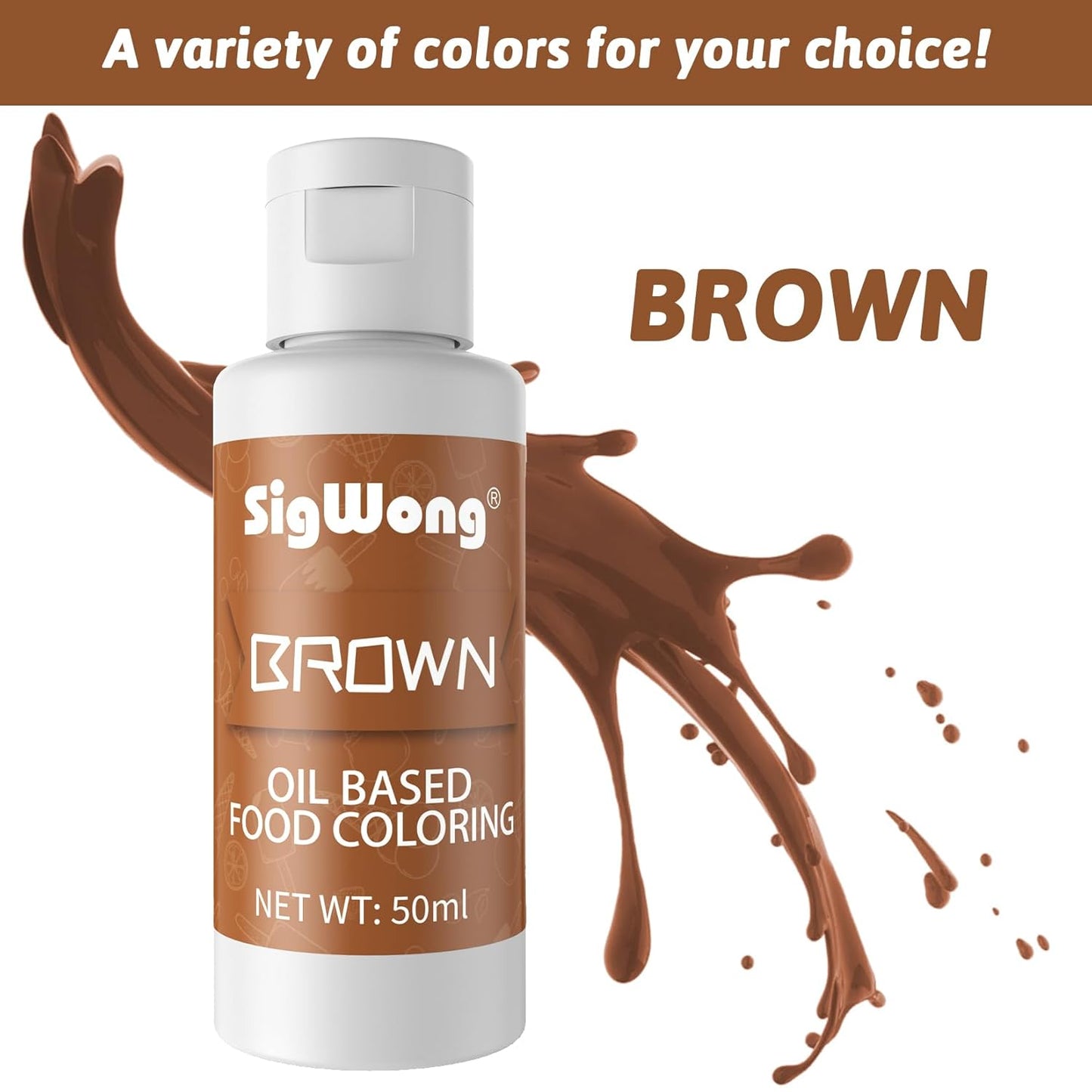 Oil Based Food Coloring for Chocolate - 50ml Brown Upgraded Edible Oil Based Food Dye for Cake Decorating, Baking, Candy Melts, Cookie, Icing Frosting, Fondant, Meringues - 1.69 Fl.Oz Bottles