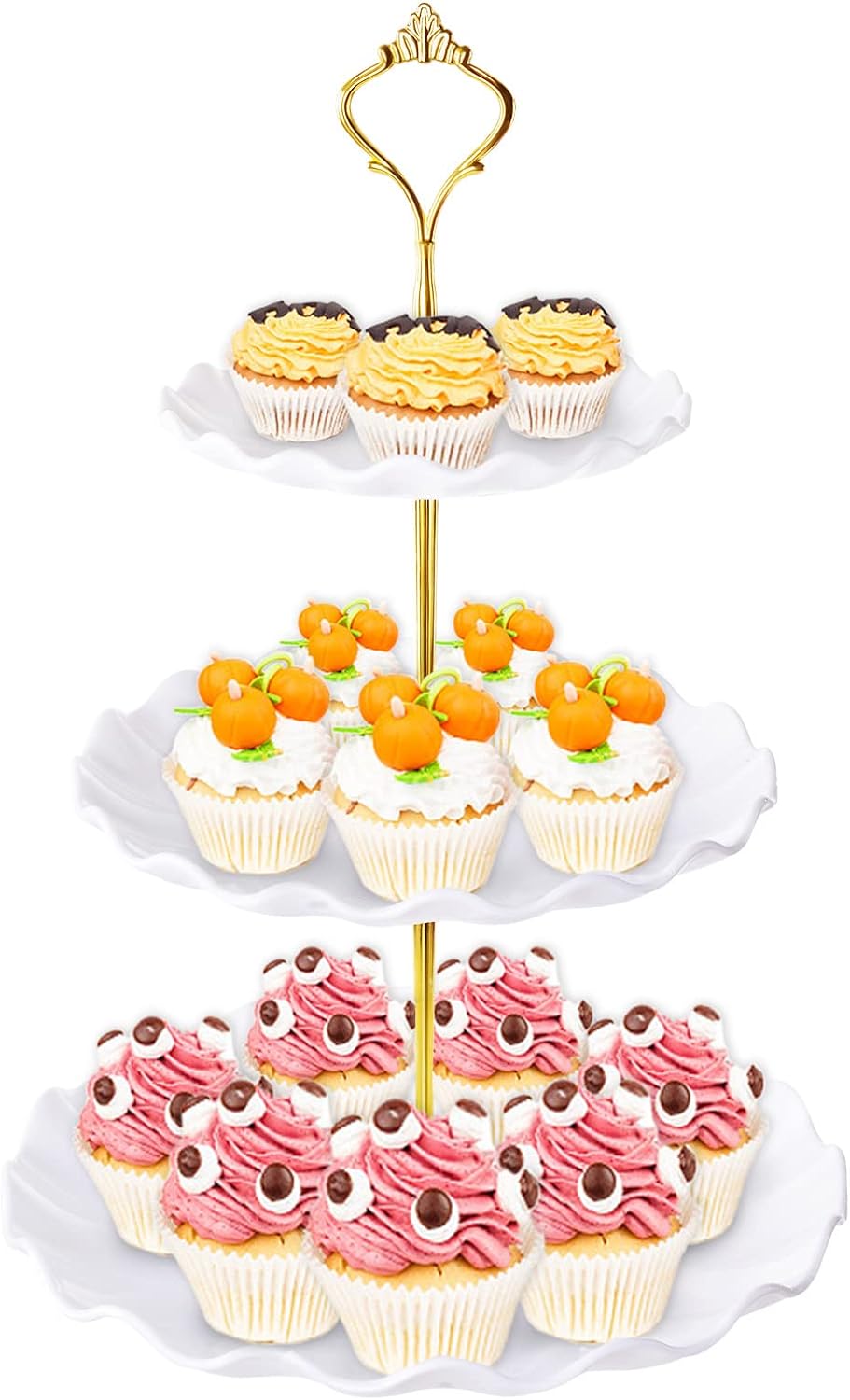 3 Tier Cupcake Stand Holder, Plastic Cup Cake Stand Towel with Tiered Serving Tray for Cupcakes, Donuts, Fruits and More, White (White)