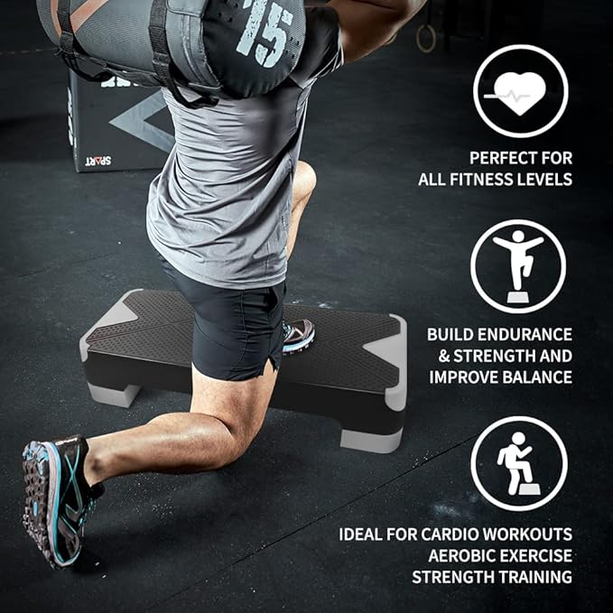 SPART Adjustable Workout Aerobic Stepper 4 Risers, 3 Levels 4" - 6" - 8", 26.77" 26.77" Trainer