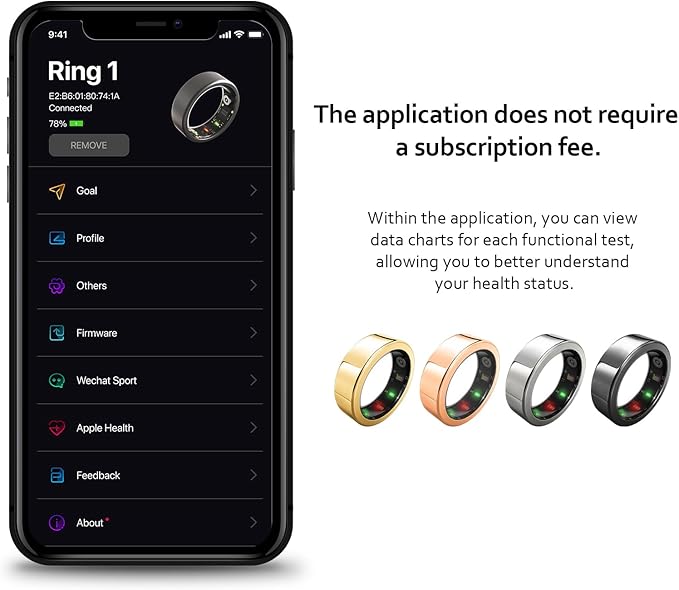 Smart Ring Health Tracker, Fitness Sleep Heart Rate Blood Oxygen Tracker Smart Ring, Water Resistant Bluetooth Fitness Tracker Rings