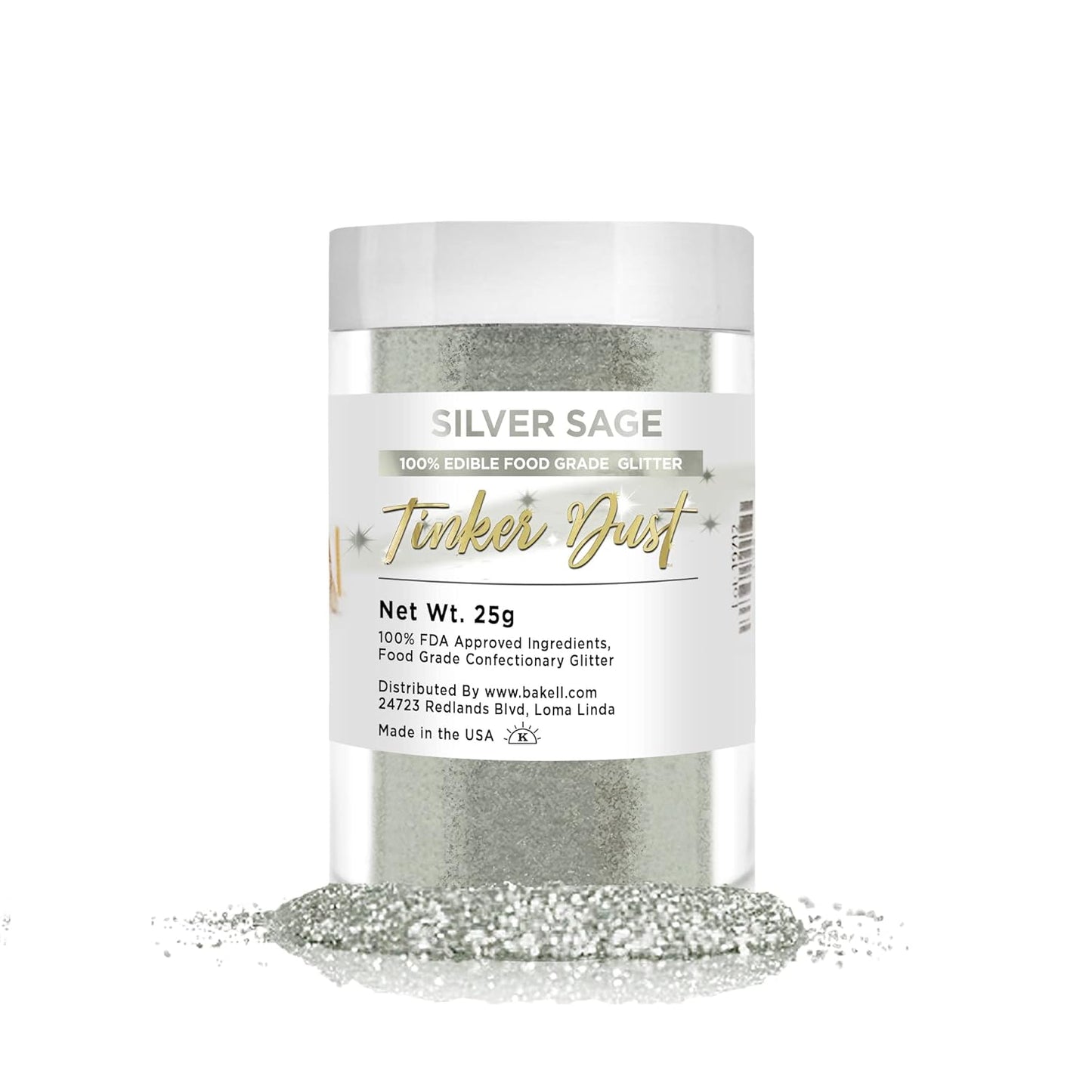 BAKELL Silver Sage Edible Glitter, 25 Grams | TINKER DUST Edible Glitter | KOSHER Certified | 100% Edible Glitter | Cakes, Cupcakes, Cake Pops, Drinks, Dessert Vegan Glitter & Dusts (25g, Silver Sage)