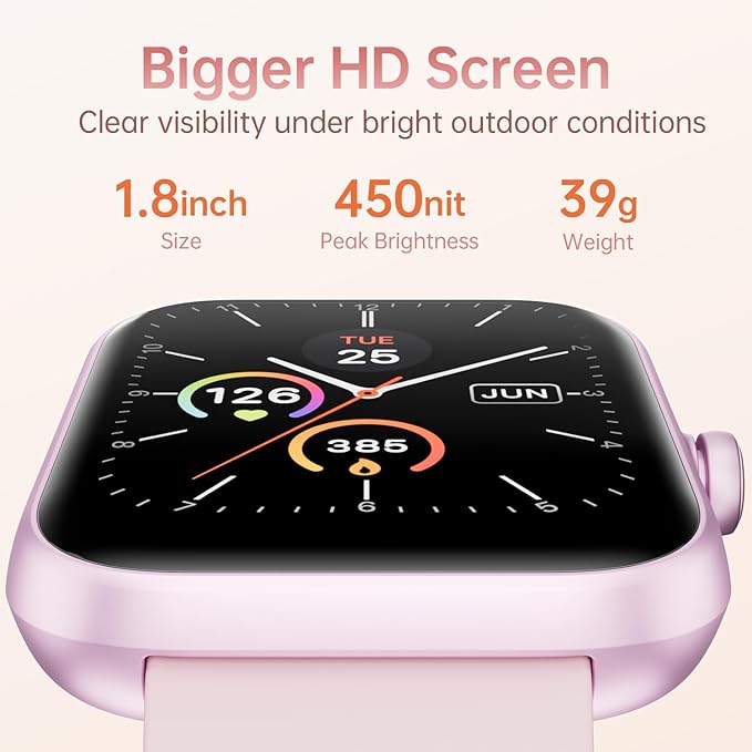 Smart Watch Large Display, Compatible with Android 6.0+/ iOS 9.0+, Smart Watches for Women with Clear Bluetooth Calls, Health/Sleep/Fitness Tracker Watch, Waterproof Smart Watches for Men (Pink)