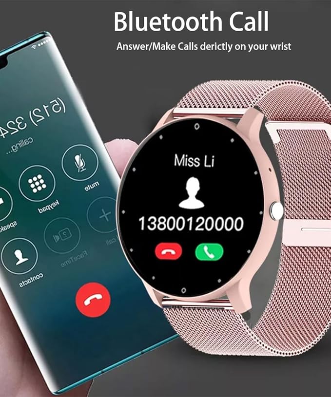 Smart Watch Men Bluetooth Call Fitness Tracker 1.32" HD Full Touch Screen Smartwatch IP67 Waterproof Stainless Steel Sport Watch for Android iOS (D-Rosa)