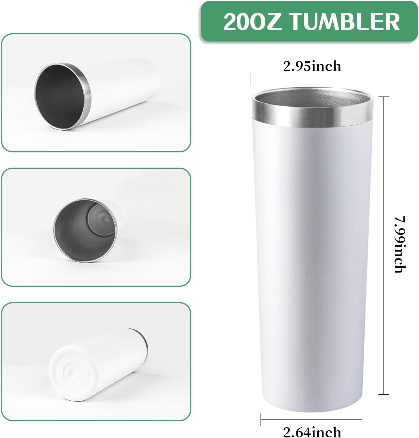 20 oz Skinny Tumbler with Lid and Straw,Stainless Steel Vacuum Insulated Tumbler Cup Double Wall Leak-proof Coffee Mug,Travel Thermal Water Tumbler for Office,Outdoor (Black/White/Rose gold/Silver)