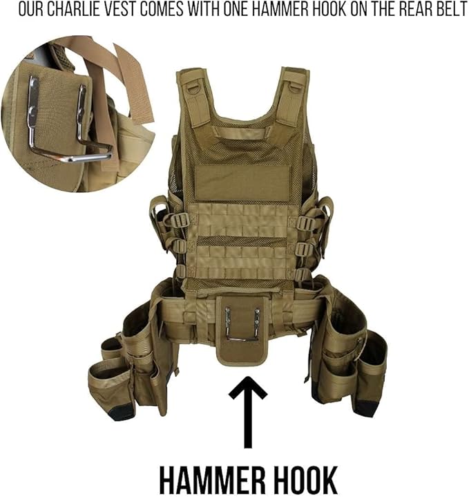 SOTG Charlie Tactical Tool Vest with Tools Pouches, Lightweight & Durable Construction Vest with Weight Dispersal Technology for Construction Work, Framers, Electricians, Carpenters