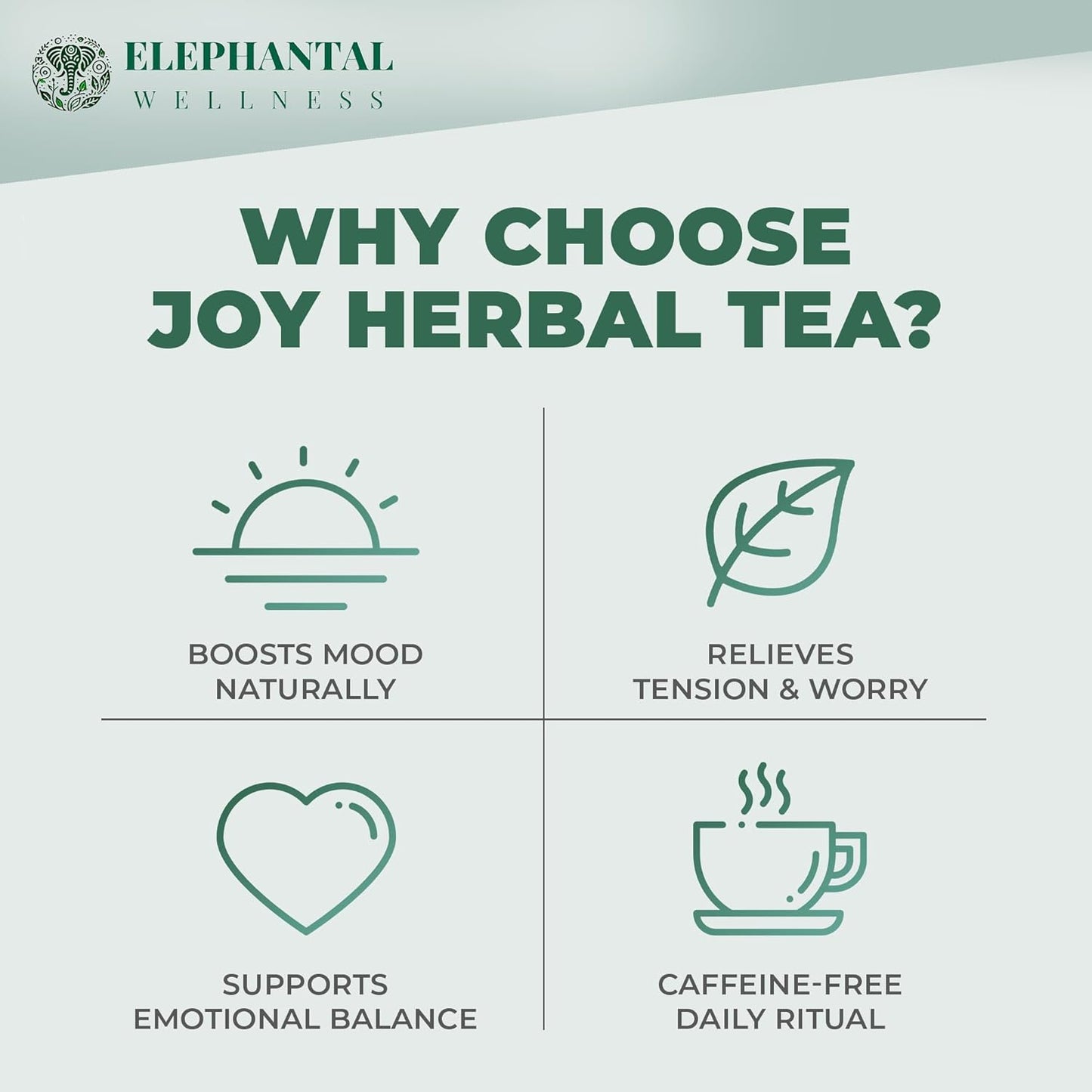 Elephantal Wellness Premium Joy Herbal Tea | Mood & Emotional Balance Support with St. John’s Wort, Kava, Ginkgo & Lavender | Handmade, Non-GMO, Caffeine-Free Loose Leaf Blend, 2oz, 20 Servings