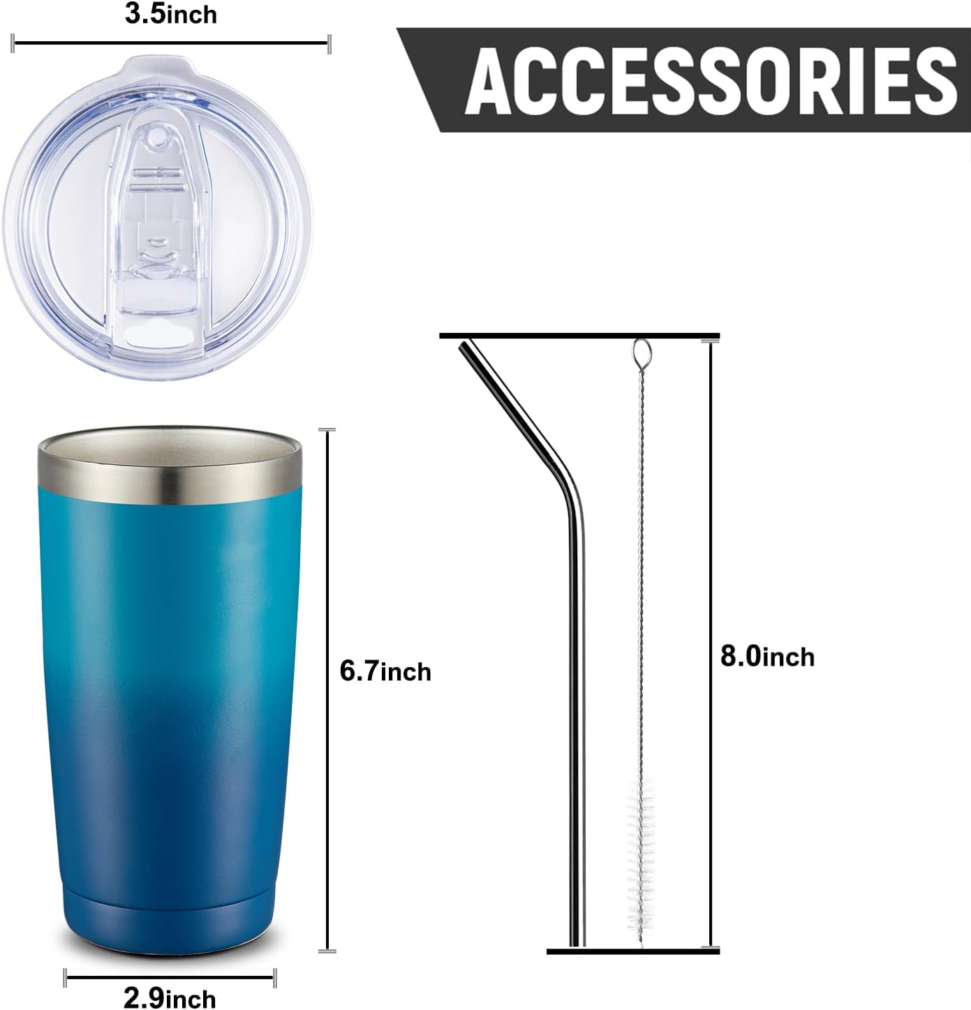 COMOOO 20oz Tumbler with Straw Stainless Steel Insulated Coffee Tumbler Cups Double Wall Vacuum Travel Coffee Mug with Splash Proof Sliding Lid for Hot Cold Drinks (Dark Night, 12 Pack)