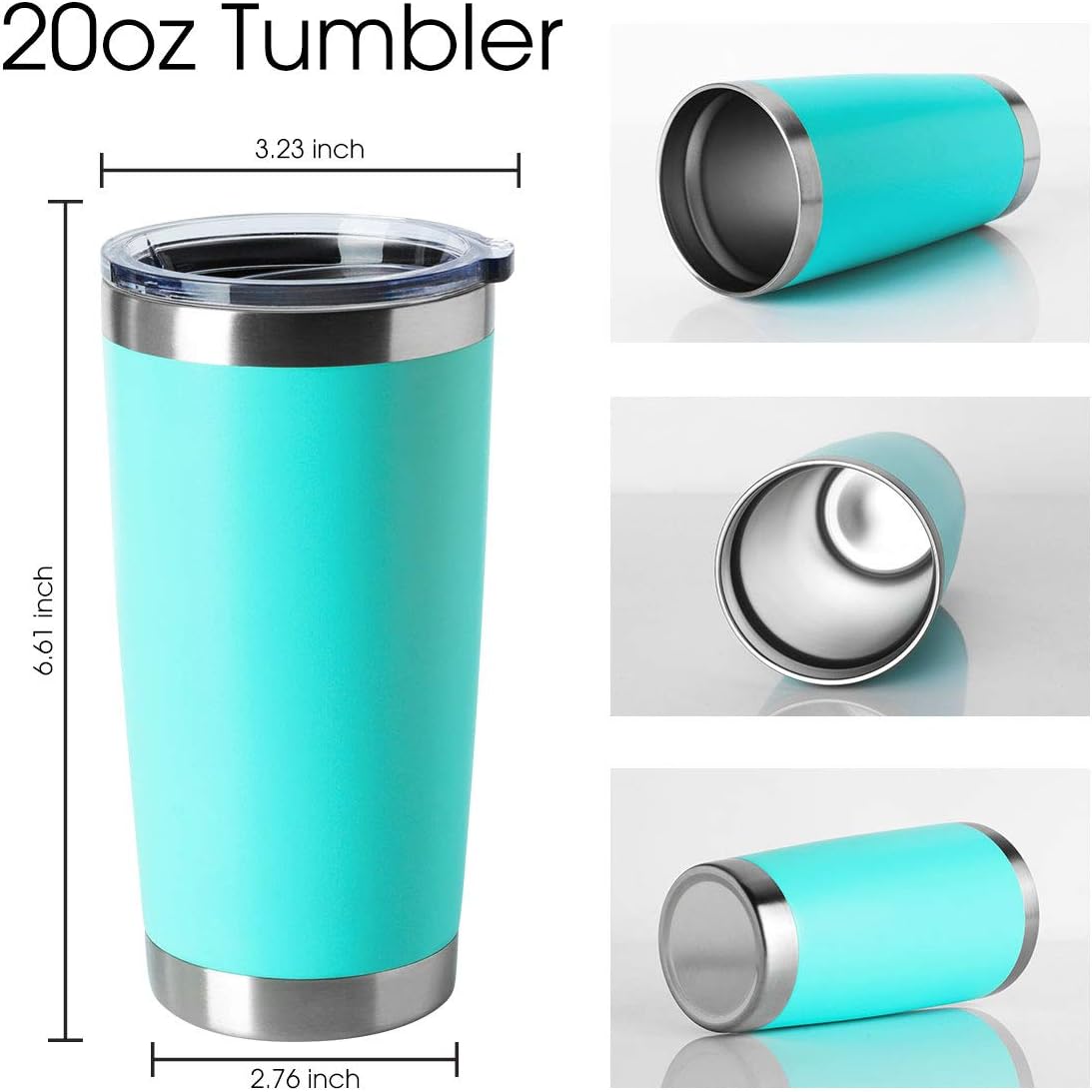 HASLE OUTFITTERS 20oz Stainless Steel Tumblers Bulk, Insulated Travel Cup with Lid, Double Wall Vacuum Coffee Mug for Cold & Hot Drinks 4 Pack, Light Blue
