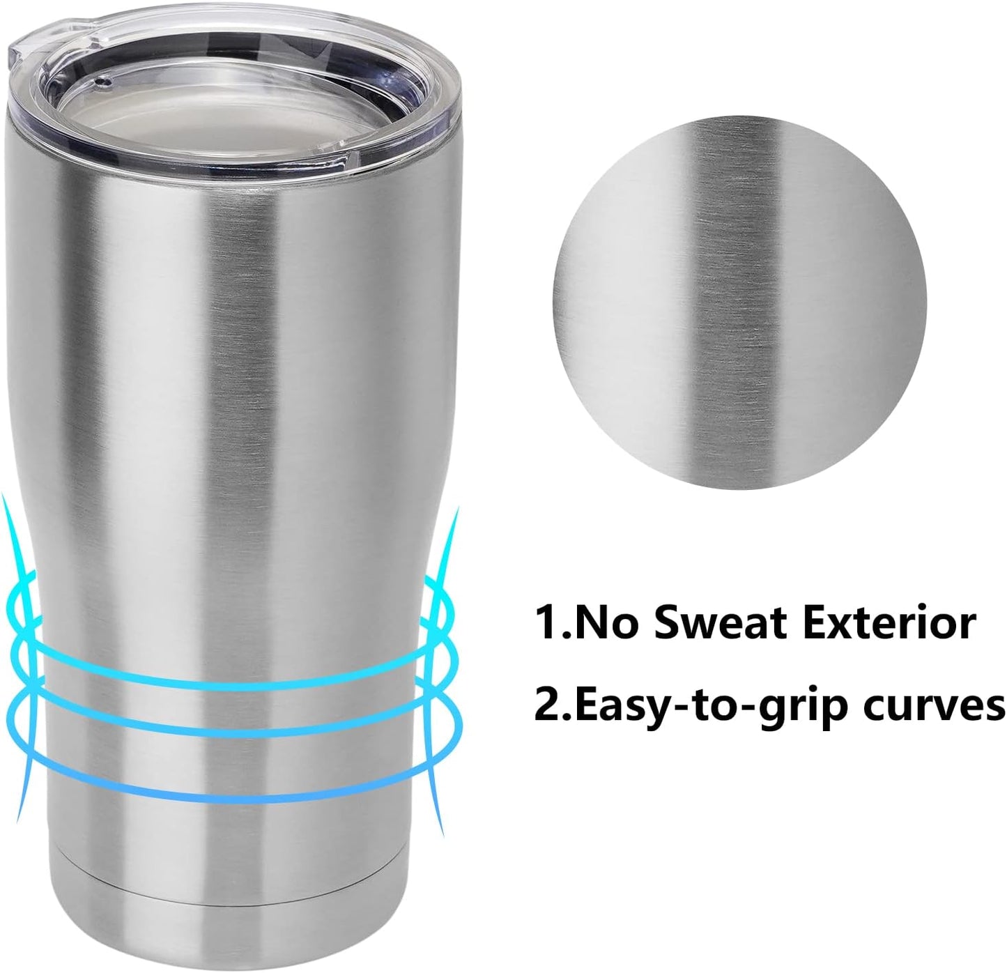 DOMICARE 20oz Tumbler with Lid Stainless Steel Tumblers Bulk, Double Wall Vacuum Insulated Coffee Travel Mug, Stainless Steel