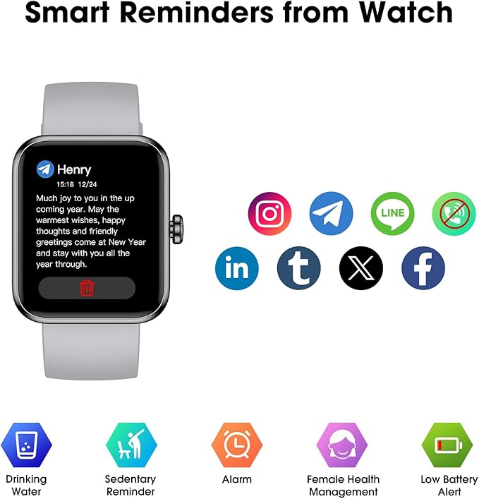Smart Watch for Women Men, Fitness Tracker Watch with Heart Rate Monitor, Sleep, Blood Oxygen Tracker, 5ATM Waterproof Smartwatch Sports Watch Compatible with Android iOS Phones Step Calories Counter