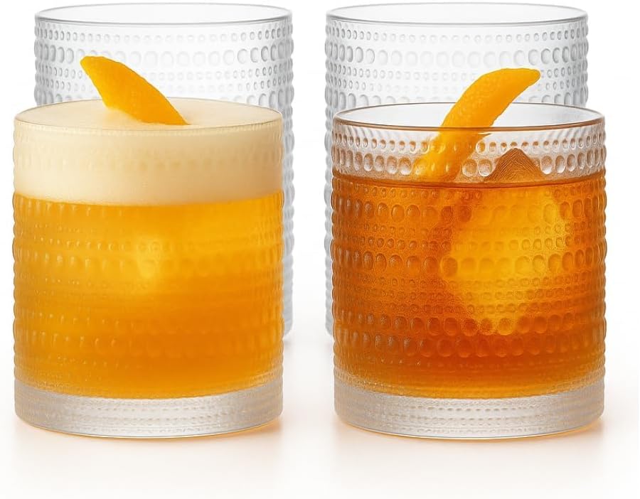 LEMONSODA Vintage Clear Hobnail Drinking Glasses (Lowball 10oz, Set of 32) [2223]