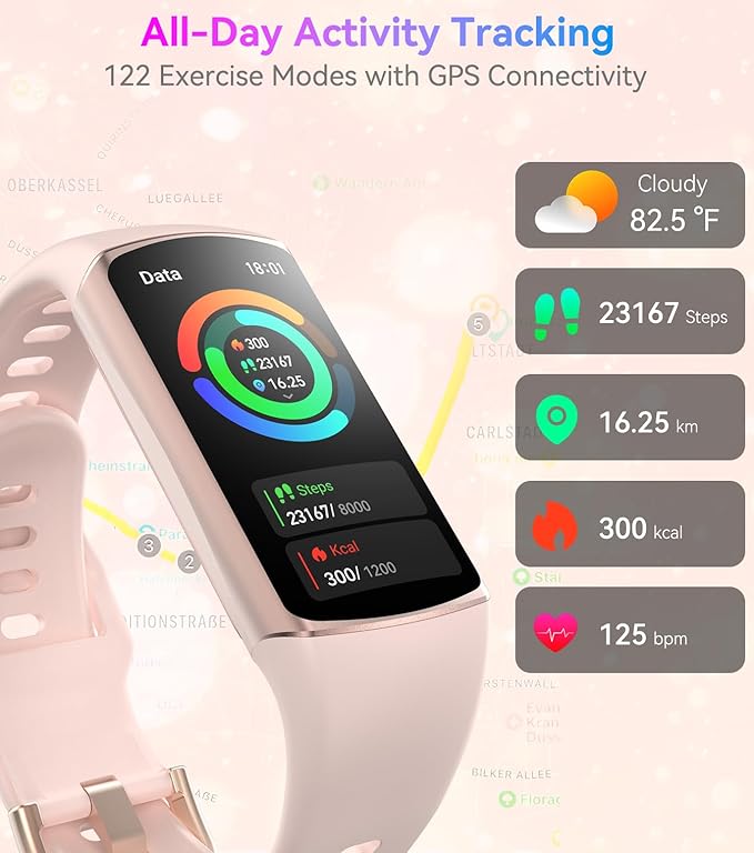 Smart Watch Fitness Tracker with 24/7 Heart Rate, Blood Oxygen Blood Pressure Monitor Sleep Tracker 120 Sports Modes Activity Tracker Step Calorie Counter IP68 Waterproof for Andriod iPhone Women Men