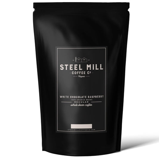 Steel Mill Coffee Co. White Chocolate Raspberry Truffle Flavored Coffee - Ground Coffee, Regular, Medium Roast, 100% Arabica Beans, Vegan, Gluten-Free, Sugar-Free, 12 oz Bag