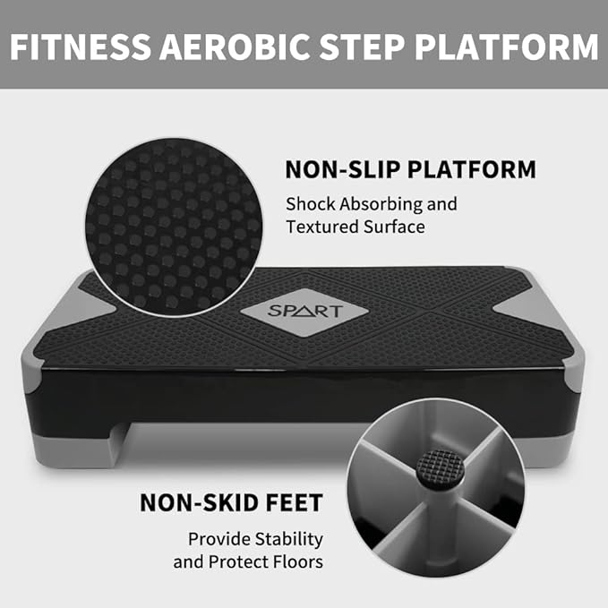 SPART Adjustable Workout Aerobic Stepper 4 Risers, 3 Levels 4" - 6" - 8", 26.77" 26.77" Trainer