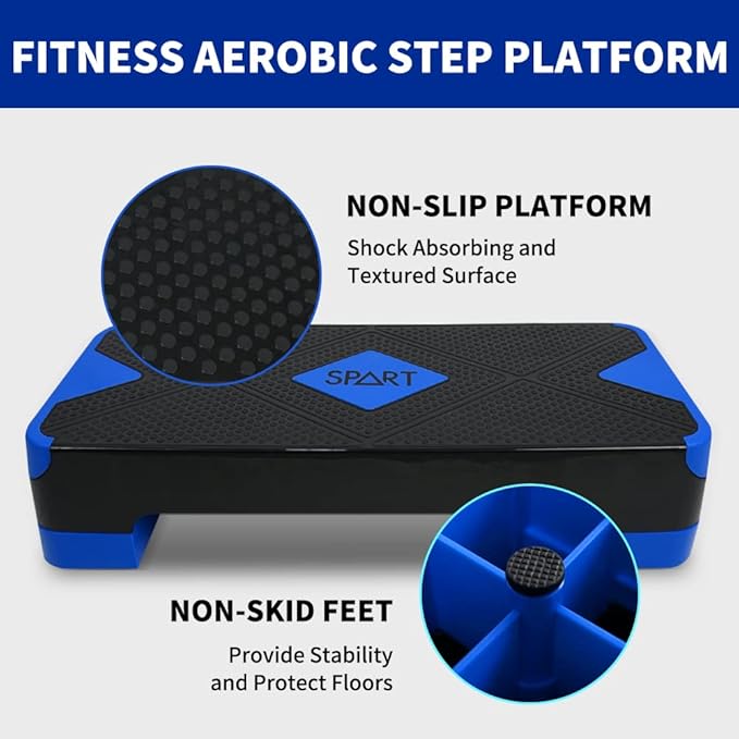 SPART Adjustable Workout Aerobic Stepper 4 Risers, 3 Levels 4" - 6" - 8", 26.77" 26.77" Trainer