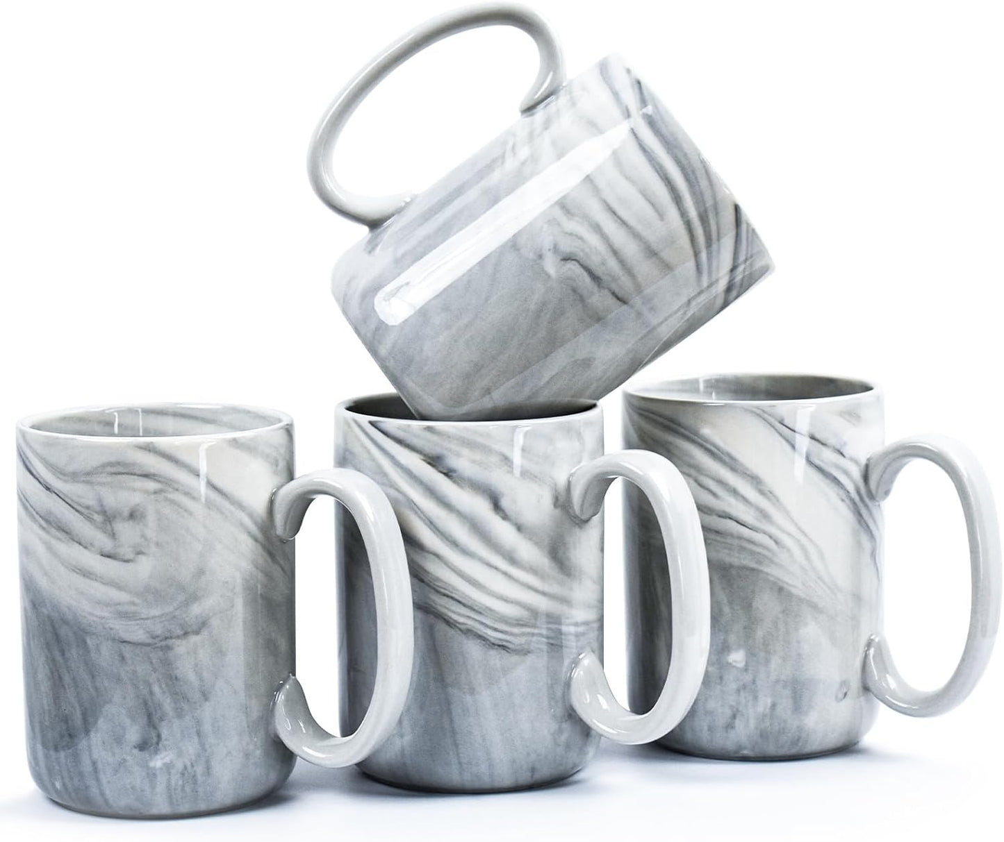 Coffee Mugs Set of 4,16 OZ Large Marble Ceramic Tea Cups with Big Handle,Bulk Grey Marble Mugs Set for Latte, Beer,Cappuccino,Microwave Dishwasher Safe Cup for Men Women Gift