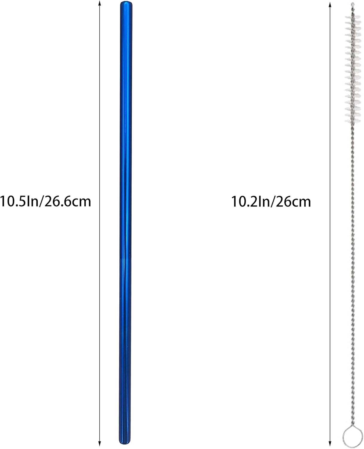10 Pcs Stainless Steel Straws, Reusable Drinking Straws, Straight Metal Straw Sets with 2 Pcs Cleaning Brushes (10.5 Inch, Blue)