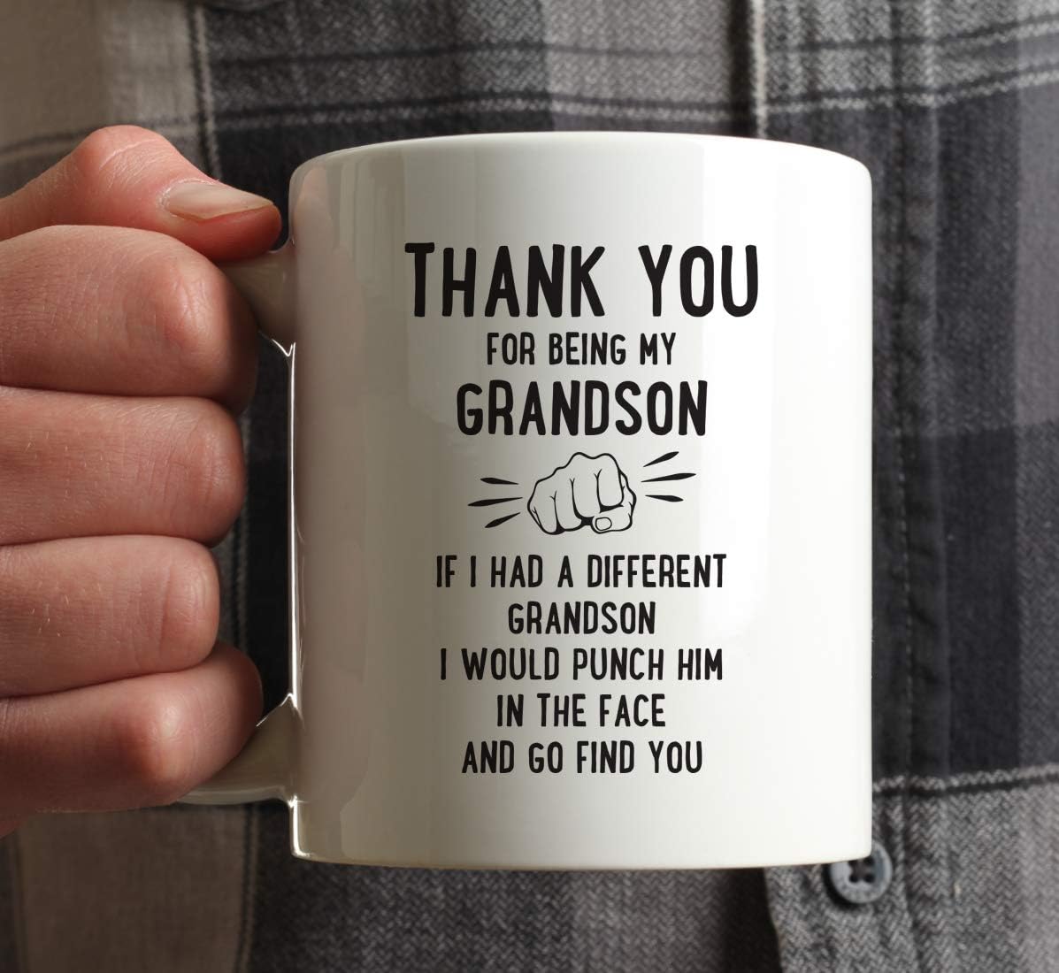 Andaz Press Funny Family 11oz. Coffee Mug Gift, Thank You for Being My Grandson, Punch in Face, 1-Pack, Christmas Birthday Drinking Cup Present Ideas