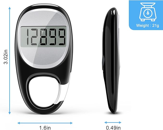 Simple Pedometer for Walking, Accurate Step Tracker with Carabiner, 3D Step Counter for Men Women Kids Seniors