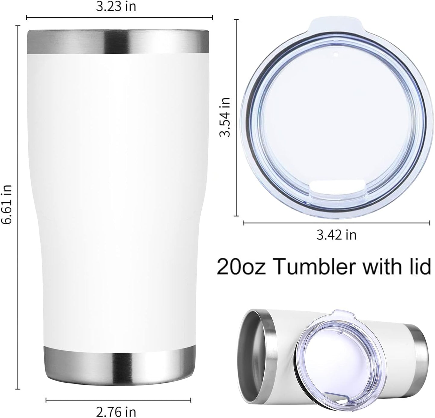 DOMICARE 20oz Tumbler with Lid Stainless Steel Tumblers Bulk, Double Wall Vacuum Insulated Coffee Travel Mug Powder Coated Tumbler, 8 Pack White