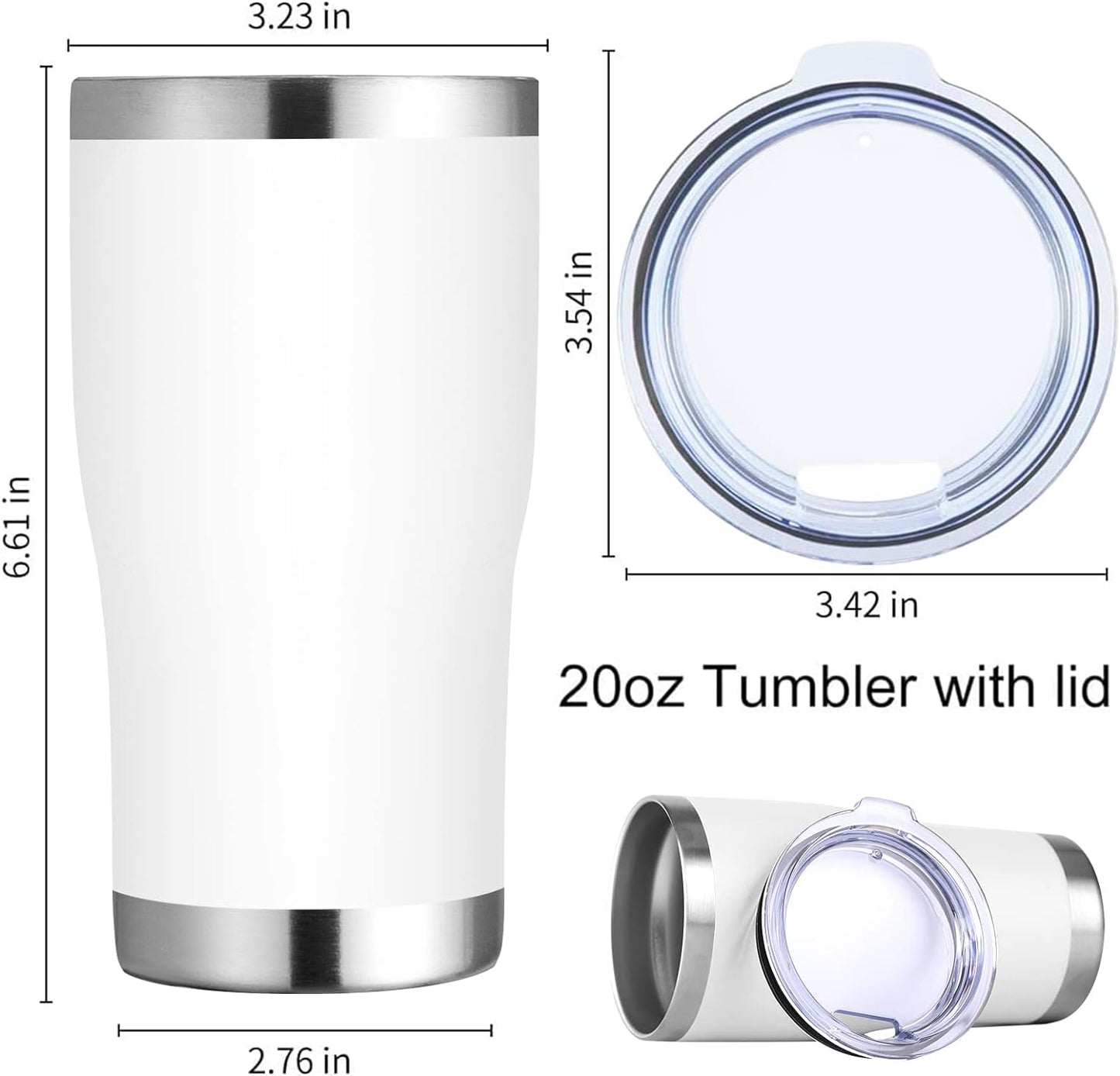 DOMICARE 20oz Tumbler with Lid Stainless Steel Tumblers Bulk, Double Wall Vacuum Insulated Coffee Travel Mug Powder Coated Tumbler, 4 Pack White
