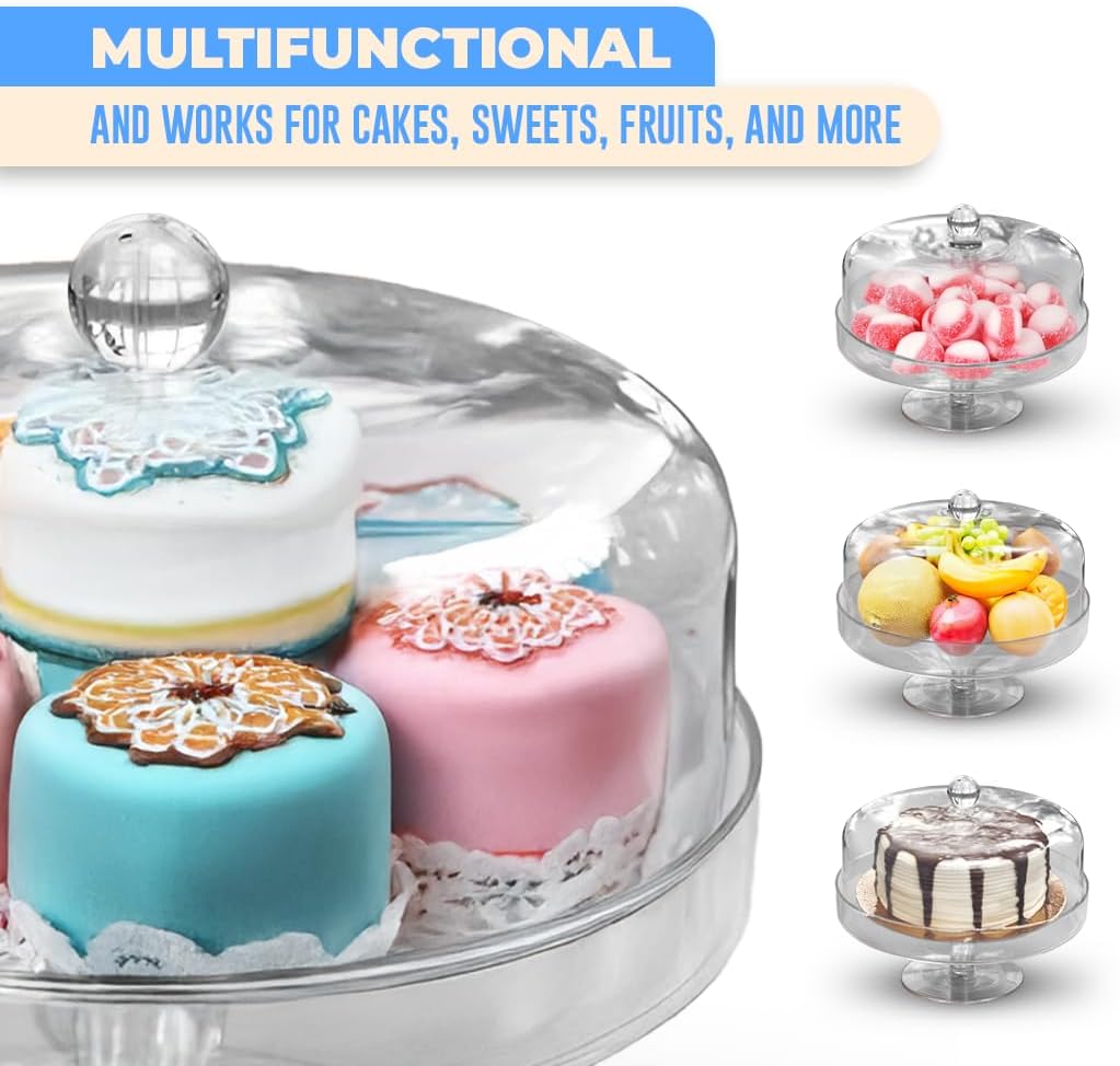 Acrylic Cake Stand with Lid – Multifunctional Cake Holder with Cover, Covered Pie Plate with Lid, Elegant Cake Stand with Dome Lid, Panera de Vidrio Cristal para Mesa - 8.07 in × 9.65 in